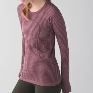 LULULEMON Swiftly Tech Long Sleeve Crew Striped Heathered Bordeaux Drama Size 10